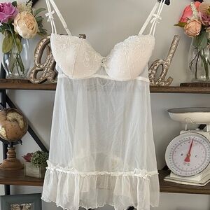 White Sheer Chemise with Ruffle Hem